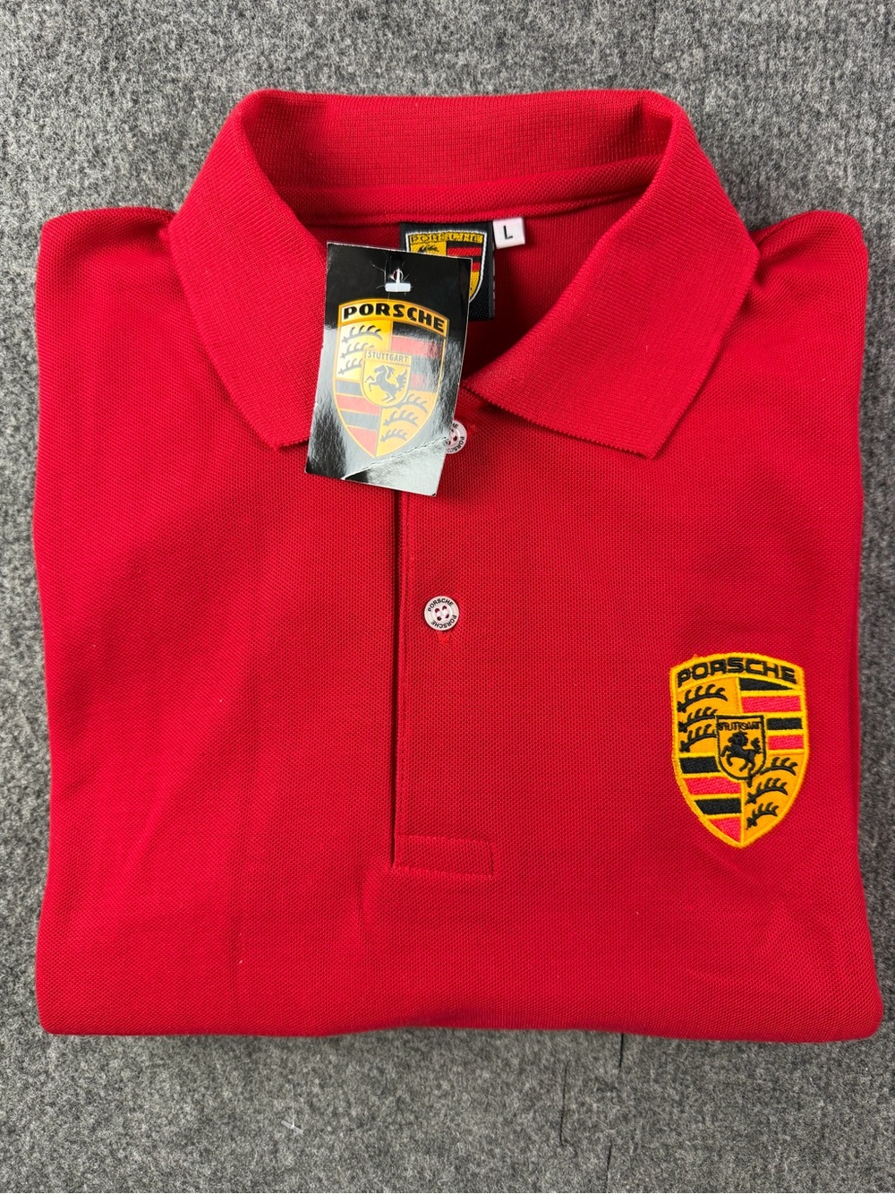 Porsche Mens 100% Cotton Embroidered Crest Logo S/S Polo Shirt Sz L Red